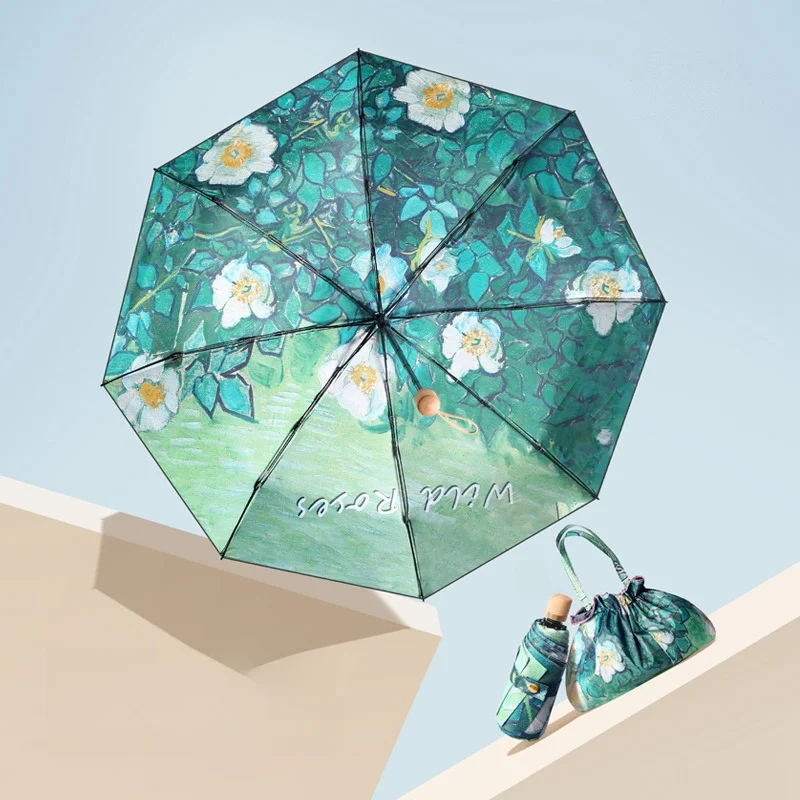 

Ultra-Light Double-Layered Printed Sun Umbrella for Women Compact Sunny-Rain Dual-Use Sunscreen UV Protection UPF50 Folding U...