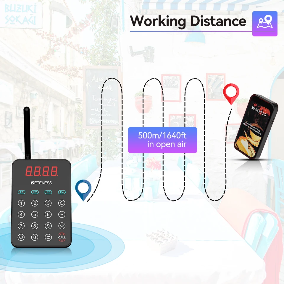 Retekess TD177 Restaurant Pager Calling System Vibrator Coasters Bell Buzzer Receiver For Food Truck Cafe Bar Club Guest Queuing