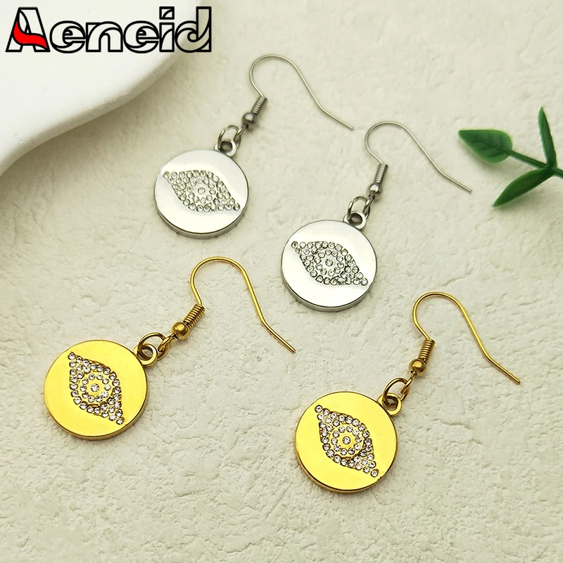 

Crystal Evil Eye Pendant Charm Drop Earrings For Women Men Stainless Steel Gold Color Bohemia Rhinestone Earring Jewelry Gift