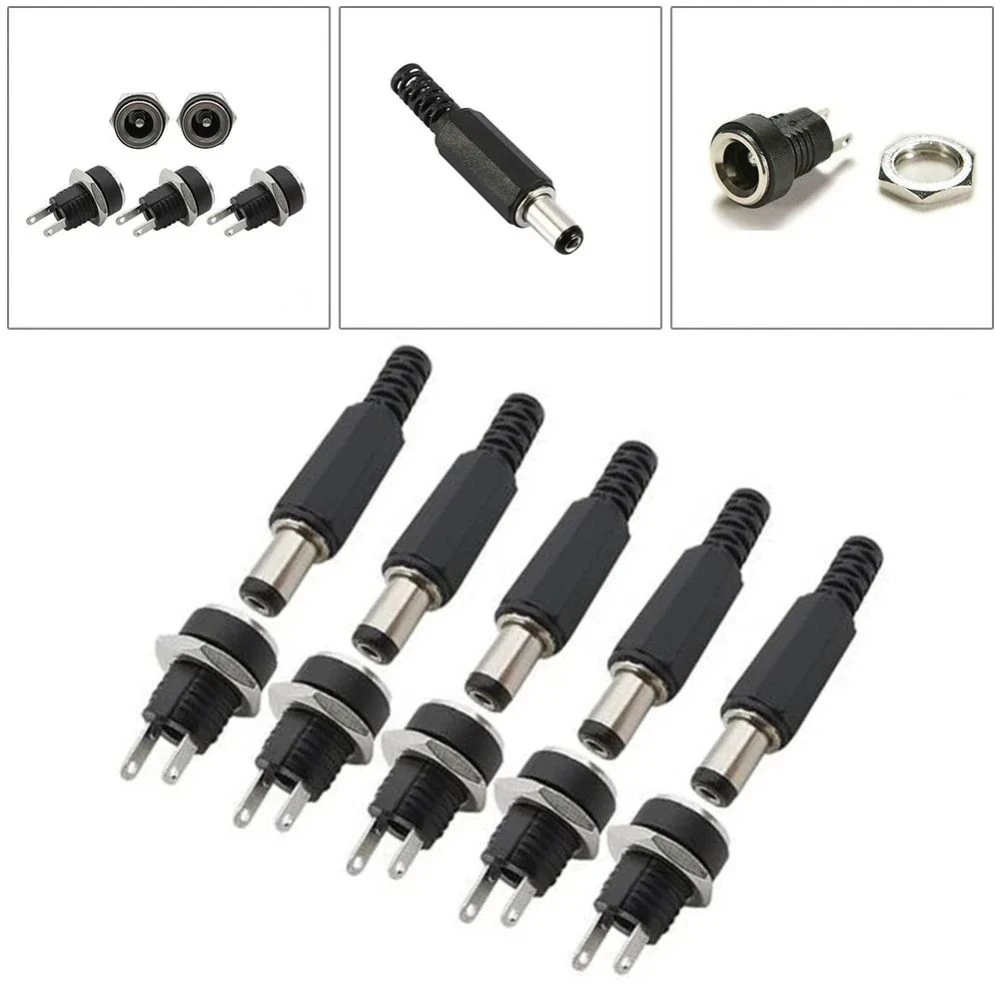 50Pcs DC 5521 Male to Female Plug DC 5525 Male Plug DC Adapter Power Supply Dual Probe DC Power Plug LED Strip Light