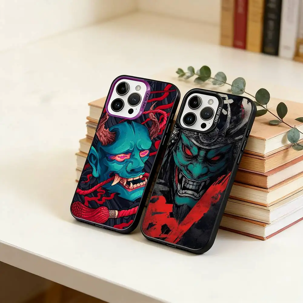 

Hannya Mask Phone Case For iPhone 17,16,15,14,13,12,11 Plus,Pro Max,XS,Colorful Silver Black Cover