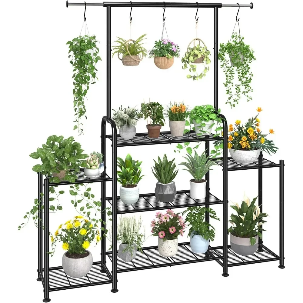 Plant Stand Indoor Outdoor,Metal 3 Tier Tall Hanging Plant Shelf for Multiple Flower Planter Large Heavy Duty LadderPlantHolder