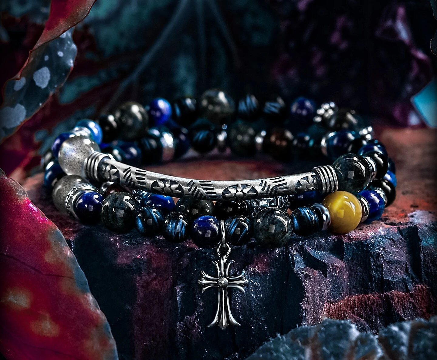 

[Starfall] Retro Blue Tiger's Eye Bracelet Boys Kyanite Bead Bracelet