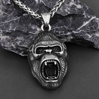 Stainless Steel Animal Gorilla Pendant Necklace Men's Domineering Roar Necklace Biker Vintage Punk Chain Jewelry Party Gift