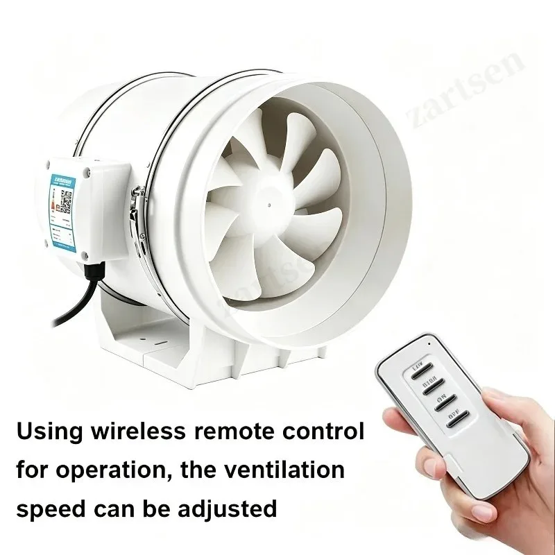4Inch Two Speed Remote Control Exhaust Fan Silent Inline Pipe Duct Extractor Air Ventilation Blower Kitchen Toilet Wall Booster