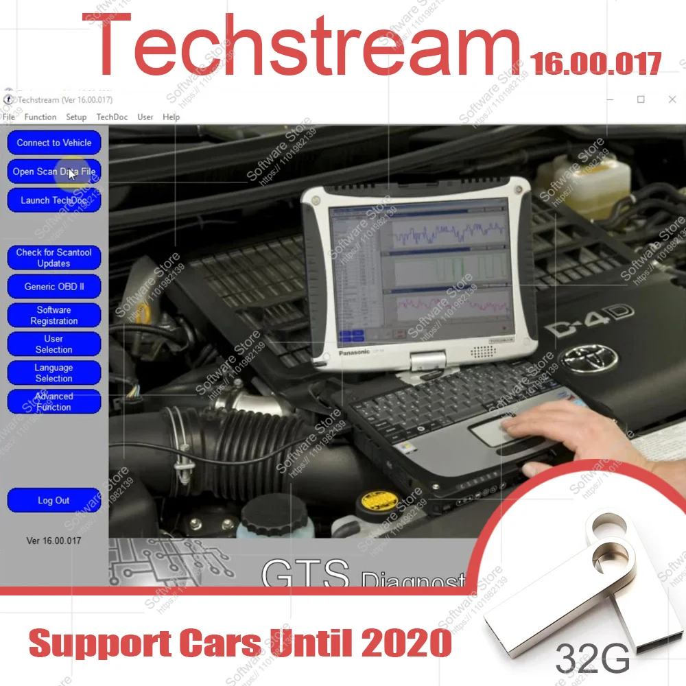 

Techstream V16.00.017 MINI VCI Car diagnostic software V16.20.023 Unlimited Use 32G USB Reprogrammed for Toyota/Lexus/Scion ECMs