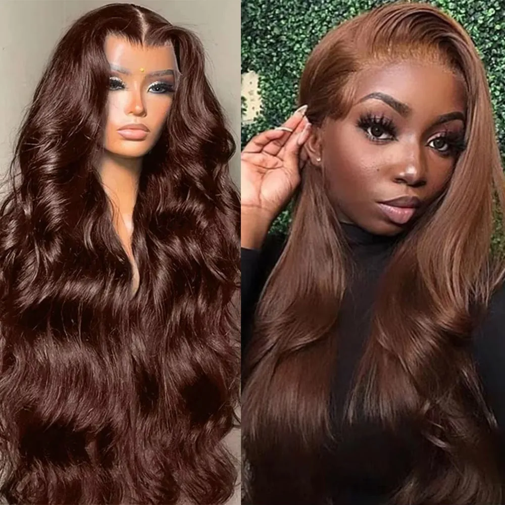 Chocolate Brown Body Wave 13x6 Lace Frontal Human Hair Wig Transparent HD 13x4 Lace Closure Wig Preplucked Brown Human Hair Wigs