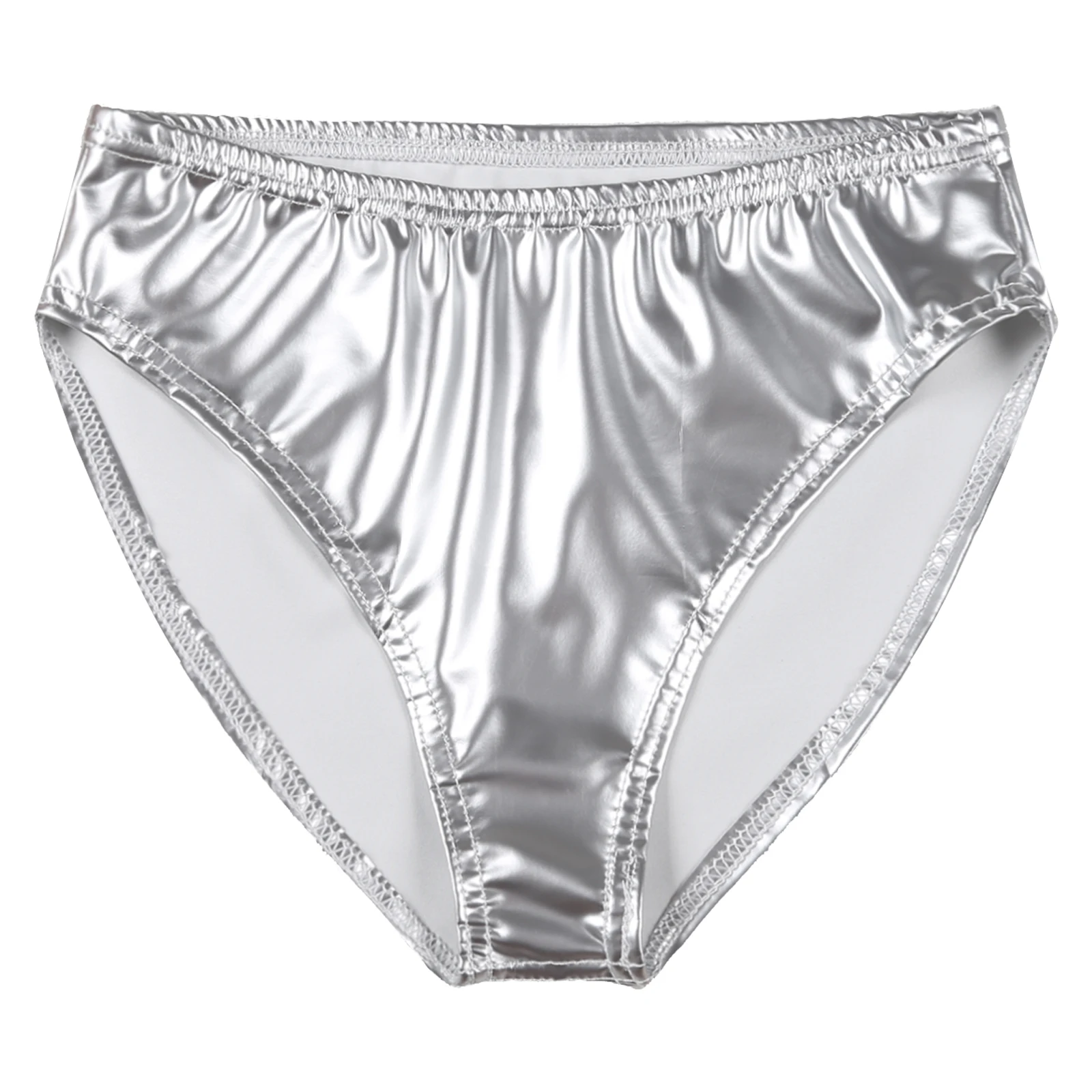 Mens Patent Leather Briefs Wet Look Latex Panties Underwear Club Dancing Performance Elastic Waistband Underpants
