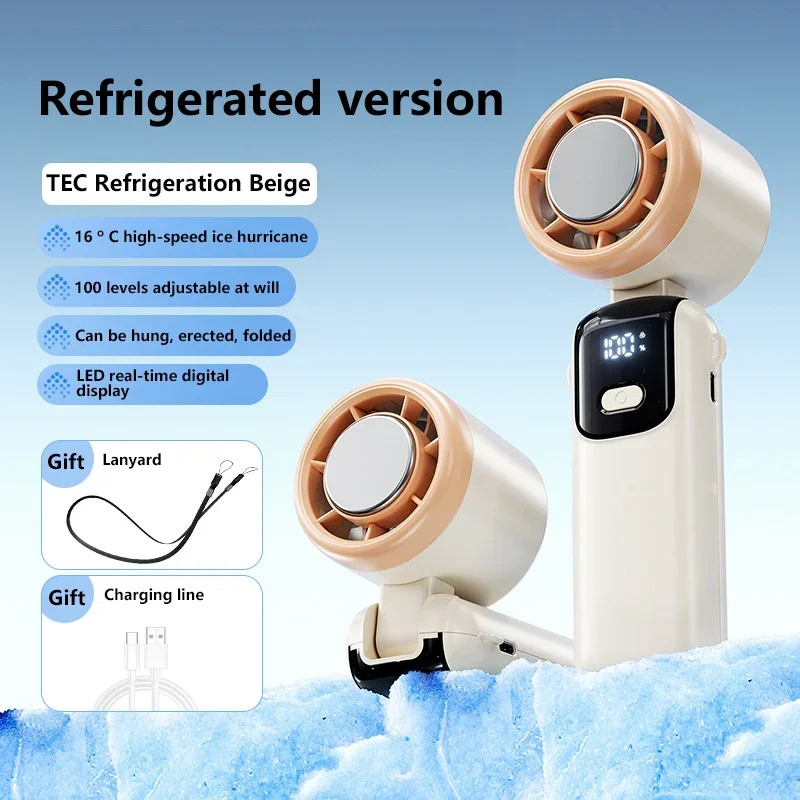 Lenovo Eiskompressions-Handventilator, tragbarer Outdoor-USB-Ventilator mit digitaler Anzeige, faltbar, kühlend, Hochgeschwindigkeits-Turbinenventilator, kleiner Ventilator