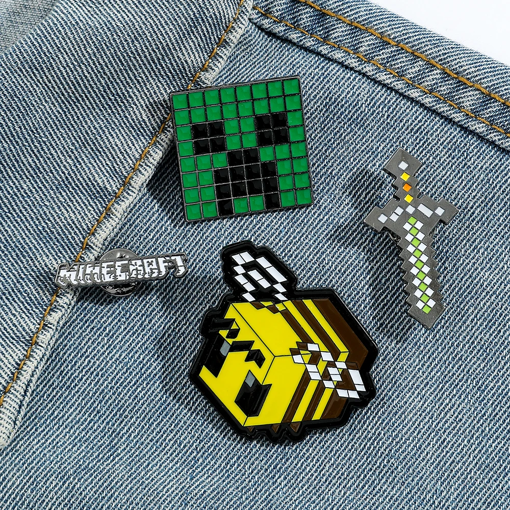 Creative Squares Geometric Swords Letters Enamel Brooch Green Stitching Alloy Pins Punk Badge Personality Woman Jewelry Gift