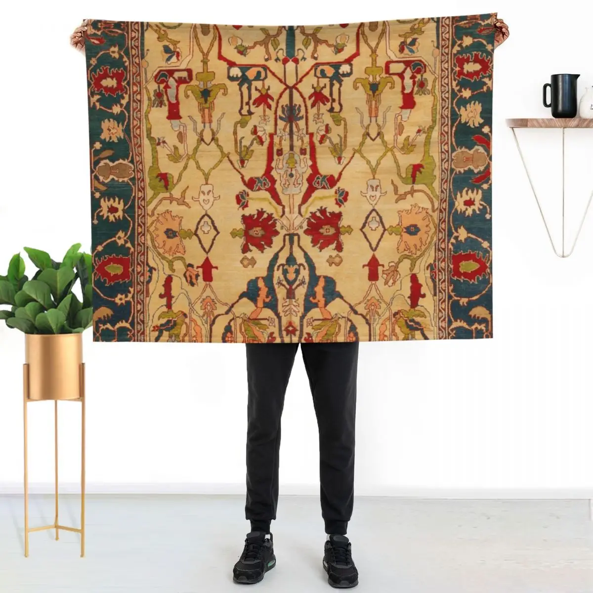 

Heriz Antique Persian Rug Print Throw Blanket Soft Home Decor Blanket for Couch Bedroom