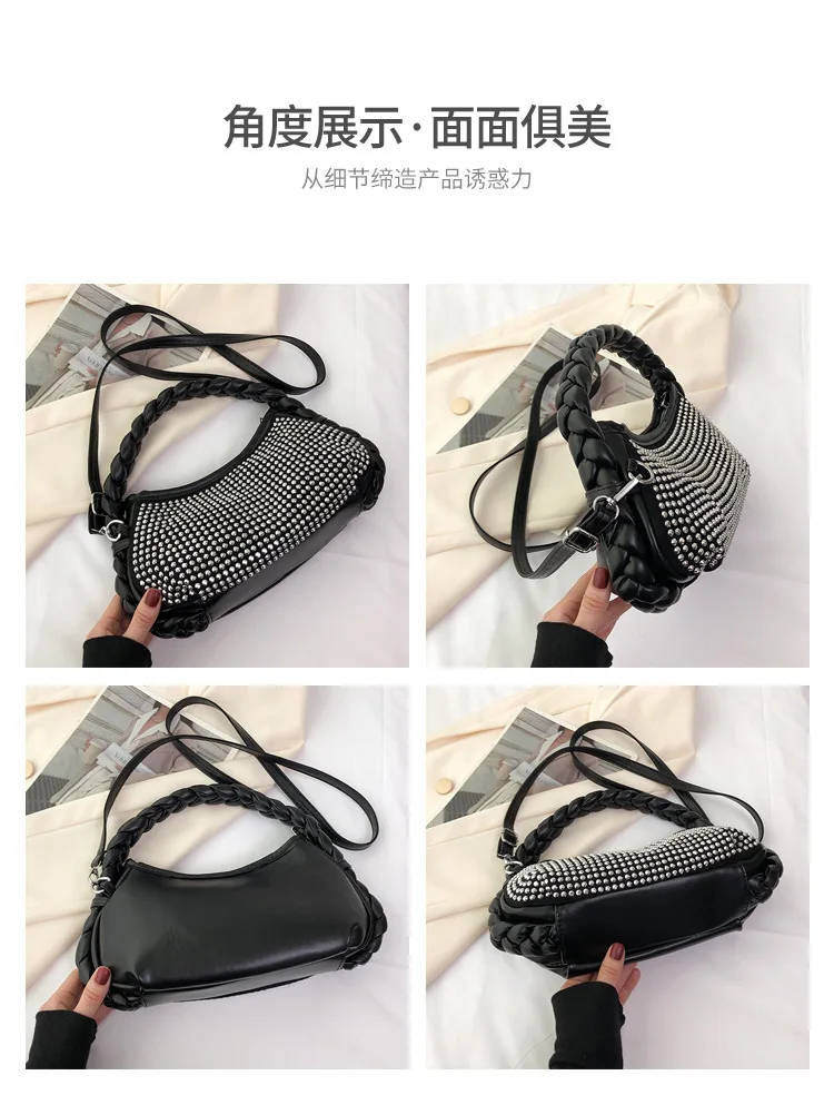 JIAERDI Beading Vintage Handbag Women New Rhinestone Handle Crossbody Bags Ladies Retro Black Shoulder Hand Bag Luxury Designer