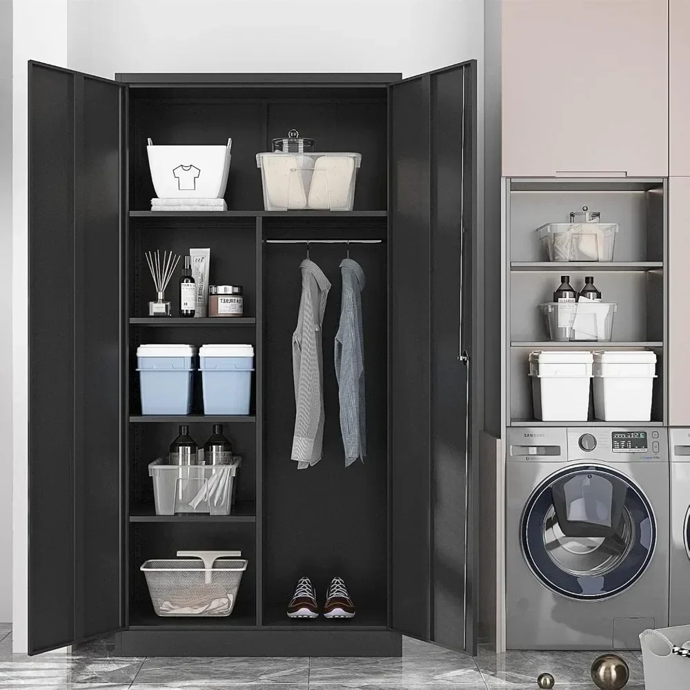 Steel Lockable Wardrobe Storage Cabinet Drawer Wardrobe Room with Lockable Door Metal Armrest Wardrobe