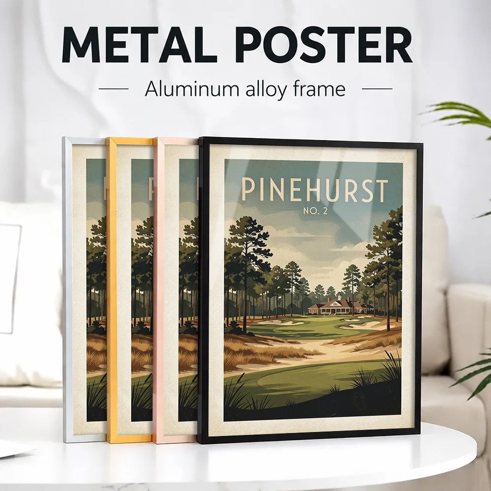 Pinehurst No. 2 Golf Course Vintage Framed Metal Print Personalized Photo Refined Scenic Style Wall Art For Office Golfer Gift