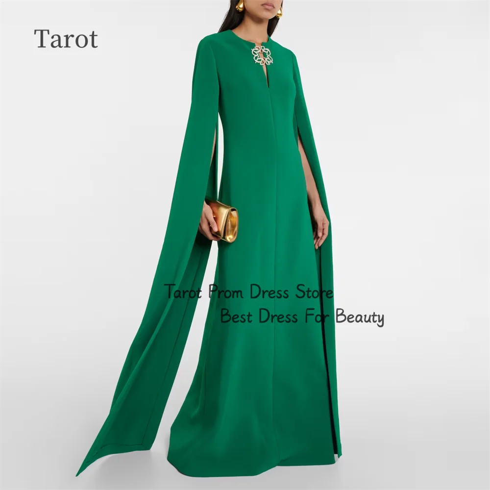 

Tarot Elegant O Neck Saudi Prom Dresses A Line Long Split Sleeves Evening Dress Pleated Brooch Decoration فساتين حفلة موسيقية