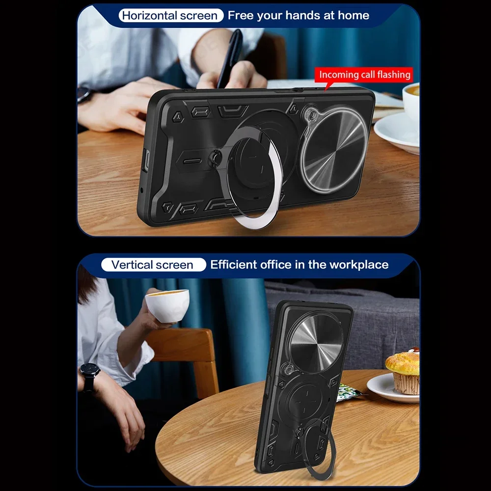 Slide Camera Funda Voor OPPO Reno 12F 5G 12FS Case Ring Stand Bescherming Achterkant voor OPPO Reno 12 FS Schokbestendige Telefoon Capa