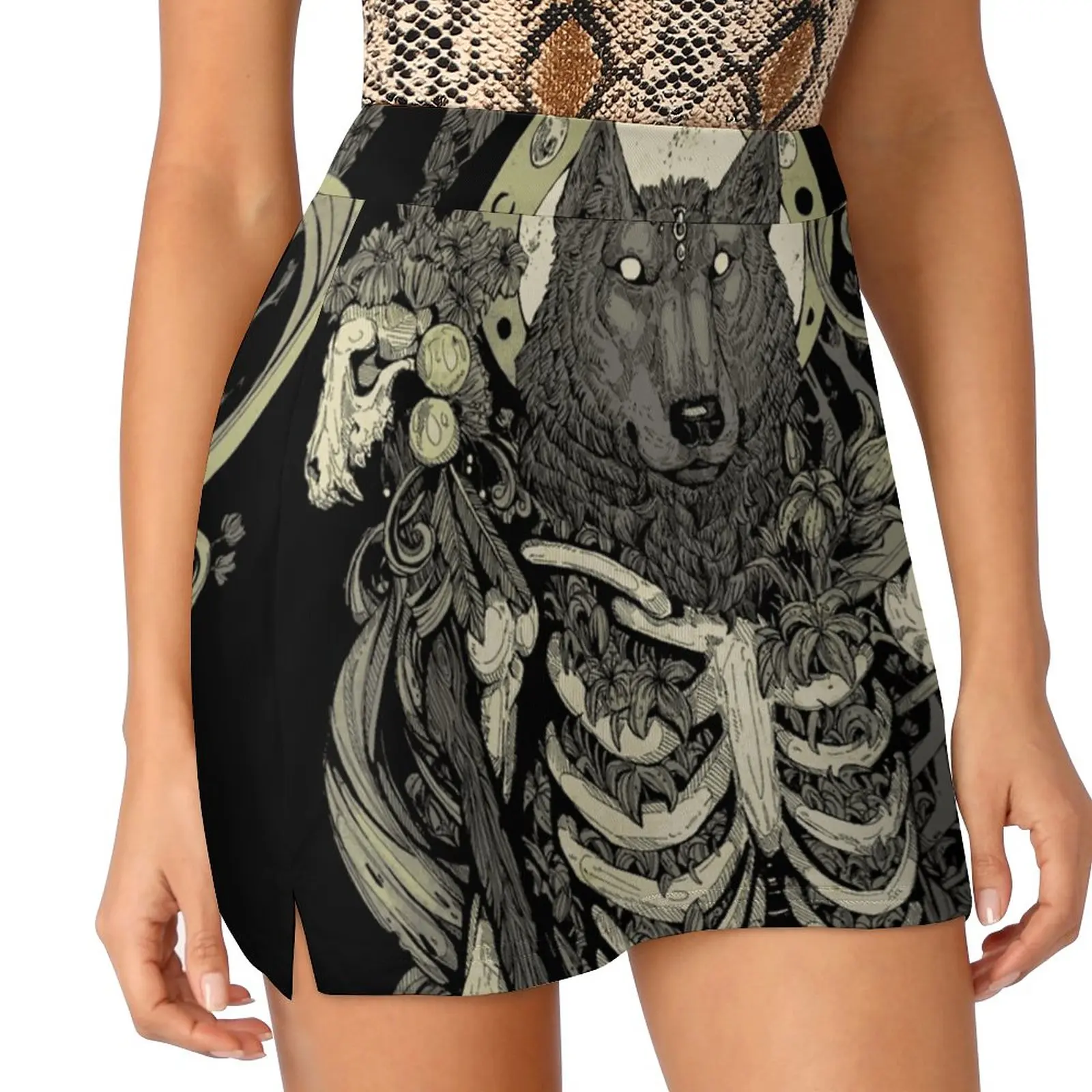 Lycanthropy Women's skirt Aesthetic skirts New Fashion Short Skirts Werewolf Wolf Skull Skeleton Mythical Horror Dark