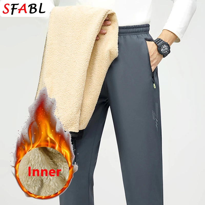 New Winter Fleece Pants Men Jogging Running Sweatpants Casual Drawstring Pants Warm Fleece Lining Straight Trousers for Men 2026