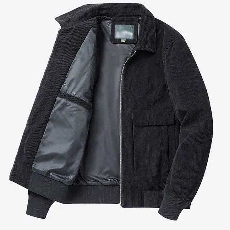 Gmiixder Herbst-Winter-Cordjacke für Herren, lässige Safari-Jacke mit Streifenmuster und Revers, vielseitige Herrenbekleidung, trendiger, eleganter, lockerer Mantel – Detail 1
