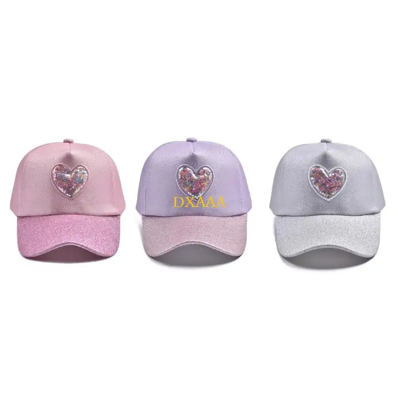 

DXAA Sparkles Heart Patterned Baseball Cap For Kids Soft Polyester Fabric Sun Hat With Comfortable Elastic Band