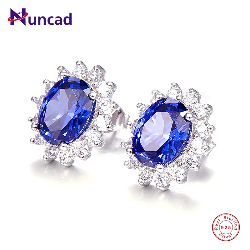 

NUNCAD Trendy Bridal Party Royal Blue Tanzanite Silver Earrings for Women Silver 925 Vintage Ear Studs with Cubic Zirconia