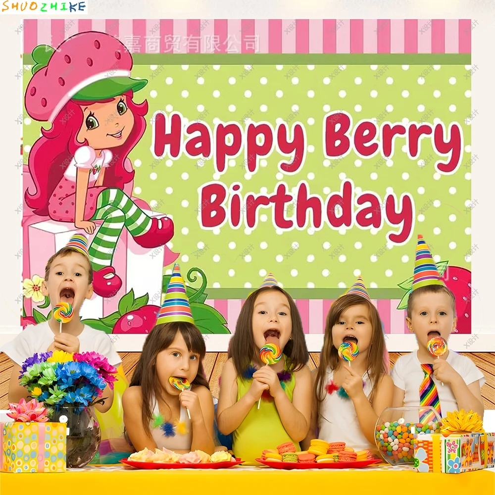 الكرتون الوردي لطيف الفراولة فتاة موضوع خلفيات للتصوير الفوتوغرافي حفلة عيد ميلاد الطفل دش الهدايا صور استوديو خلفية AY-01