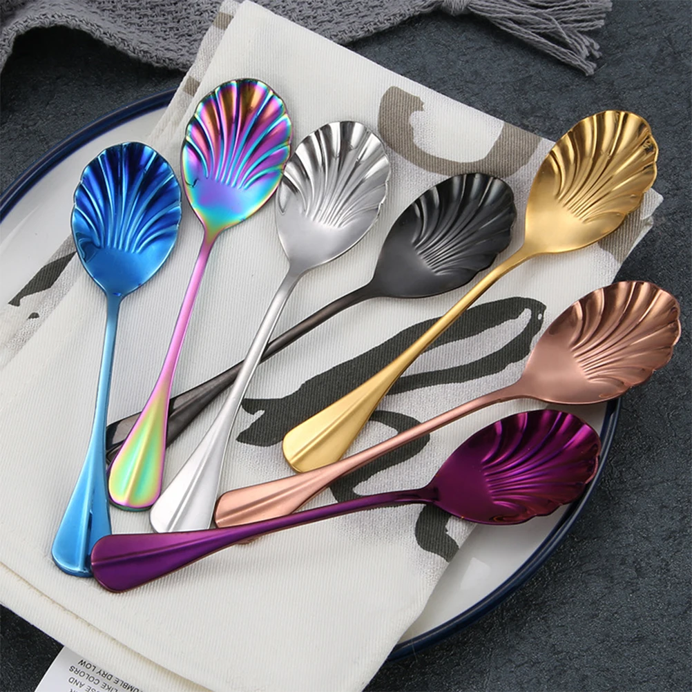 

3 Pcs Shell Spoon Long Handle Mixing Spoons Coffee for Stainless Steel Shaped Stirring Polished Dessert