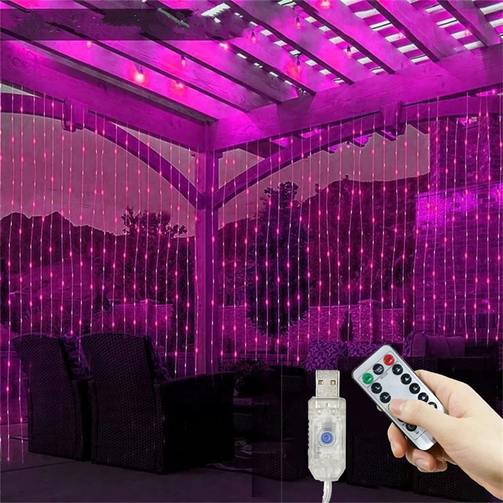 

Светодиодная гирлянда-штора USB, 8 режимов, для декора дома, свадьбы, Дня святого Валентина, Рамадана, Ид Мубарак