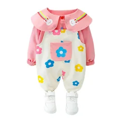 Fashion Spring Autumn Baby Clothes Suit Children Girl Cute Cotton Shirt Overalls 2Pcs/Set Toddler Active Costume Kids Tracksuits