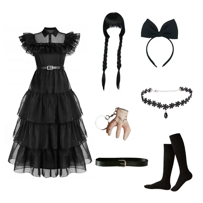 

Wednesday Addams Cosplay For Girl Costume 2023 New Vestidos For Kids Party Dresses Carnival Easter Halloween Costumes 5-14 Years