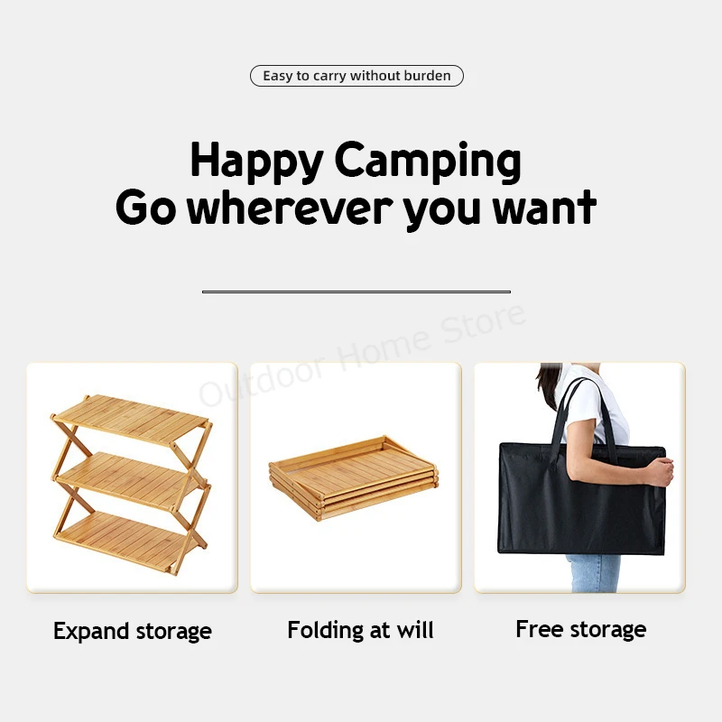 Camping Wood Shelf Rack Multi-Layer Table Cabinet Storage Rack Outdoor Folding Table Portable Picnic BBQ Table Cool Camping Gear