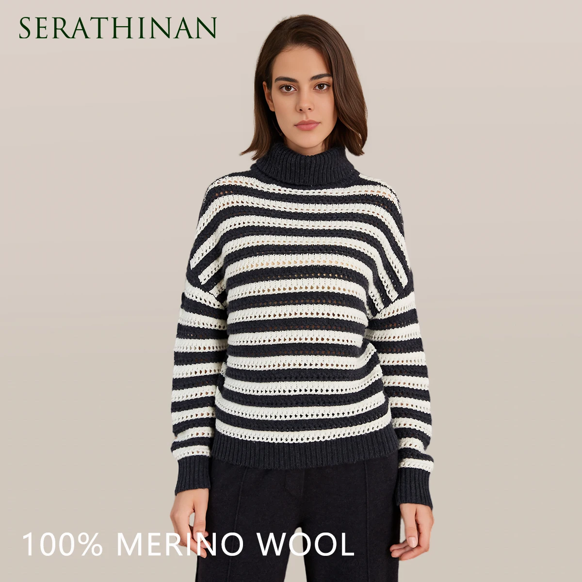 

BC-290 Colorblocking Turtle Neck 100% Wool Clothes Knit Knitwear Women's Clothing Sweaters Woolen Sweater