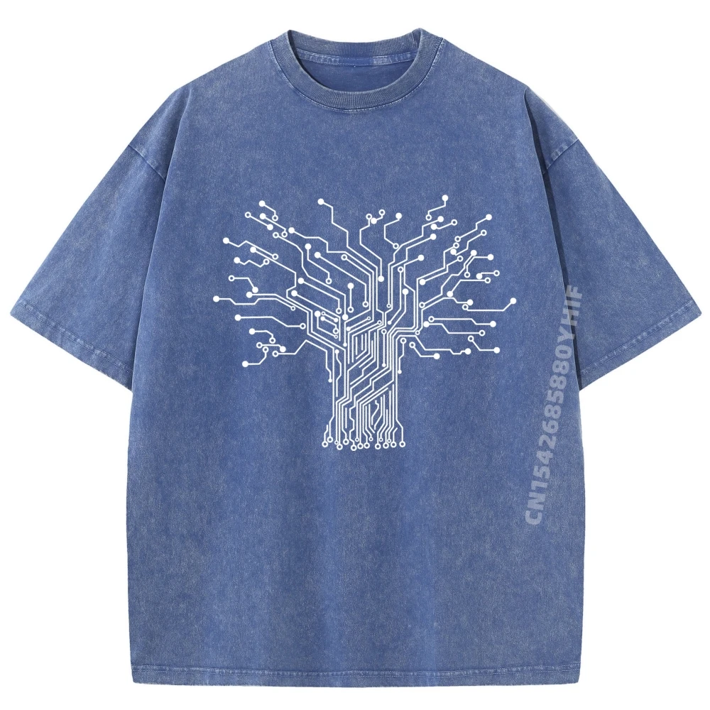 فني الالكترونيات شجرة ثنائية الطباعة الكهربائية الرجال تي شيرت الزوج القطن غسلها لينة تي شيرت الهيب هوب