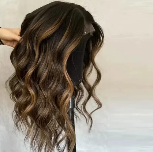 Peluca de pelo rubio marrón ombré, pelucas frontales de encaje para mujeres, pelucas frontales de encaje sintético, cabello resistente al calor con separación media, uso diario