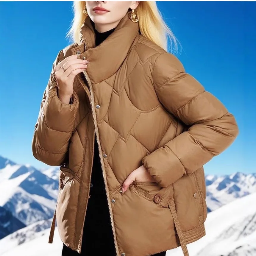 

Korean Style New Fashion Women's Stand Collar Long Sleeve Solid Color Casual Trendy Simple Basic Quilted Coats Female Clothes