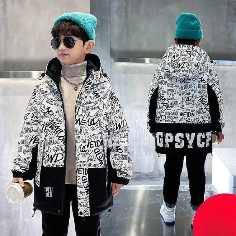 Boys Coat Jacket Cotton Outerwear Windbreak 2023 Cool Thicken Velvet Winter Warm High Quality Children\'s Clothing