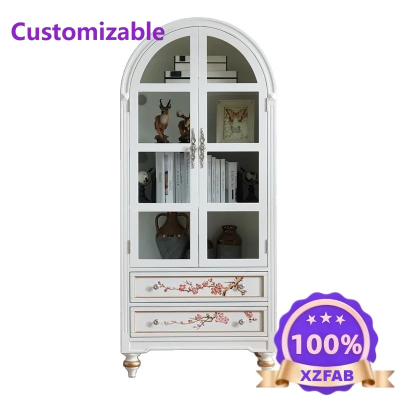 Factory Direct 2026 American bookcase wine cabinet solid wood with glass side cabinet vertical cabinet study guest dining room