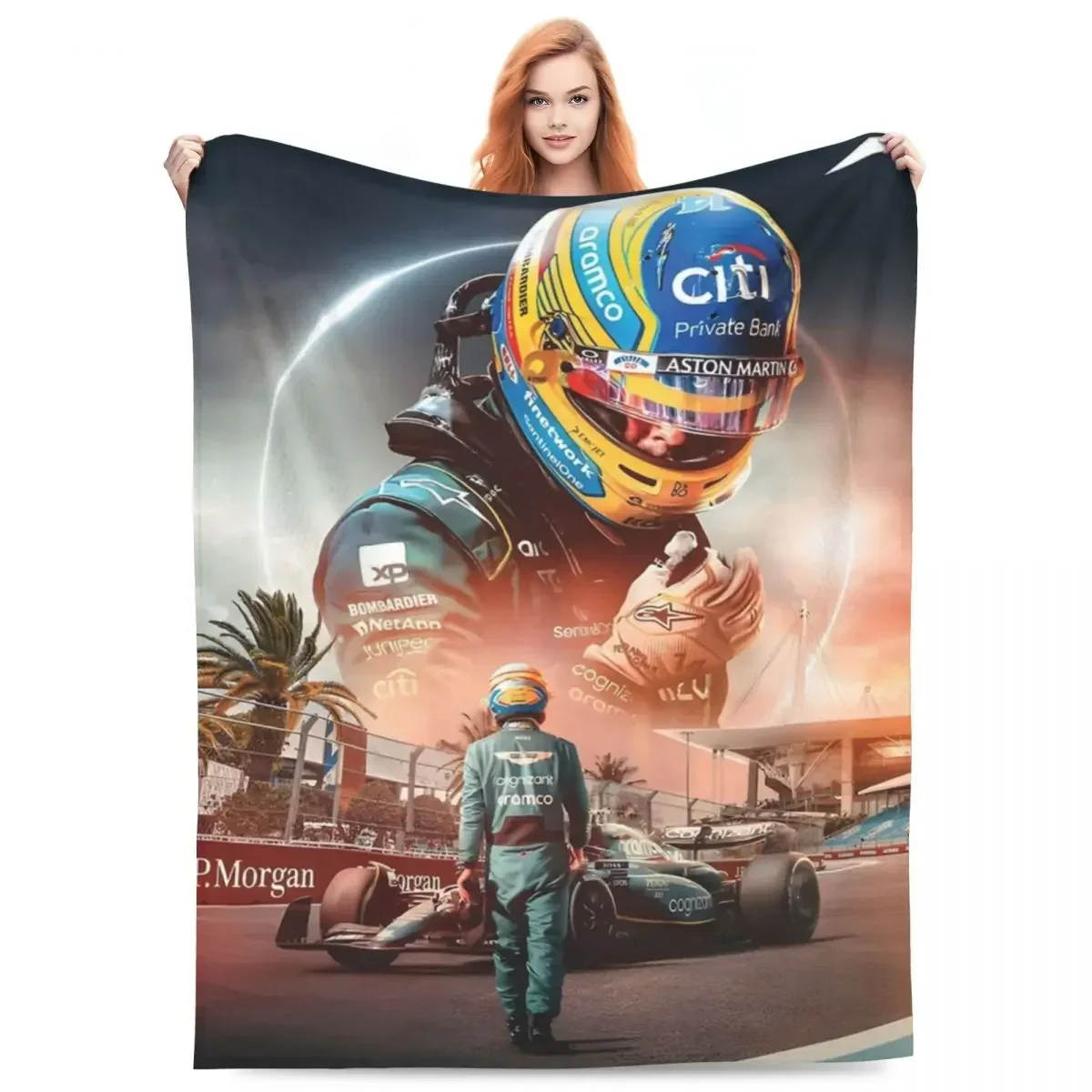 Fernando Alonso Racing Driver Blanket Flannel Printed Multifunction Super Warm Throw Blanket for Bed Car Bedspread  blankets