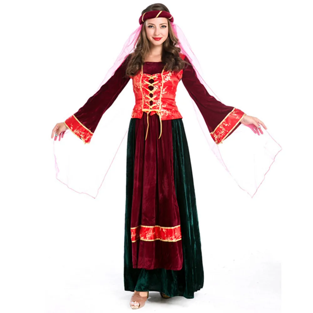 Women Aladdin Magic Lamp Princess Cosplay Costume Vintage Exotic Dance Velvet Fancy Dress Halloween Carnival Party Stage Costume