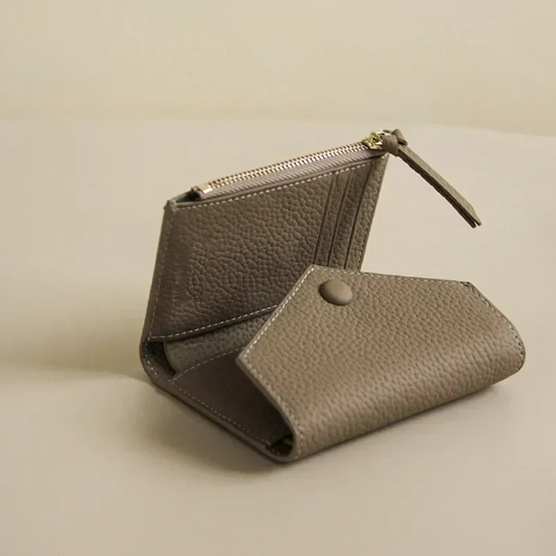 

2024 New Women PU Leather Small For Wallet Luxury Envelope Card Holder Brand Designer Multipurpose Zip Coin Cowhide Short Purse