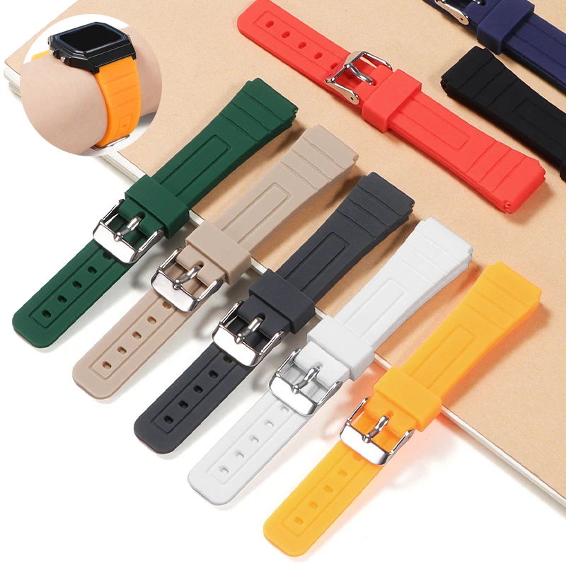 Silicone Strap 18mm for Casio F-91w Watch Band Rubber Waterproof Bracelet Universal Replacement Wristband Soft Sport Watchbands