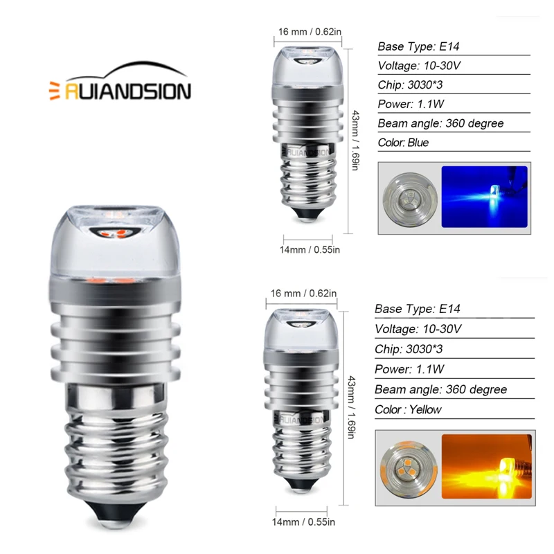 Ruiandsion E14 3SMD Outdoor Atmosphere Light Flame Flashing Candle Light 10-30V Book Light Lighting Cigarette Lighter Effect