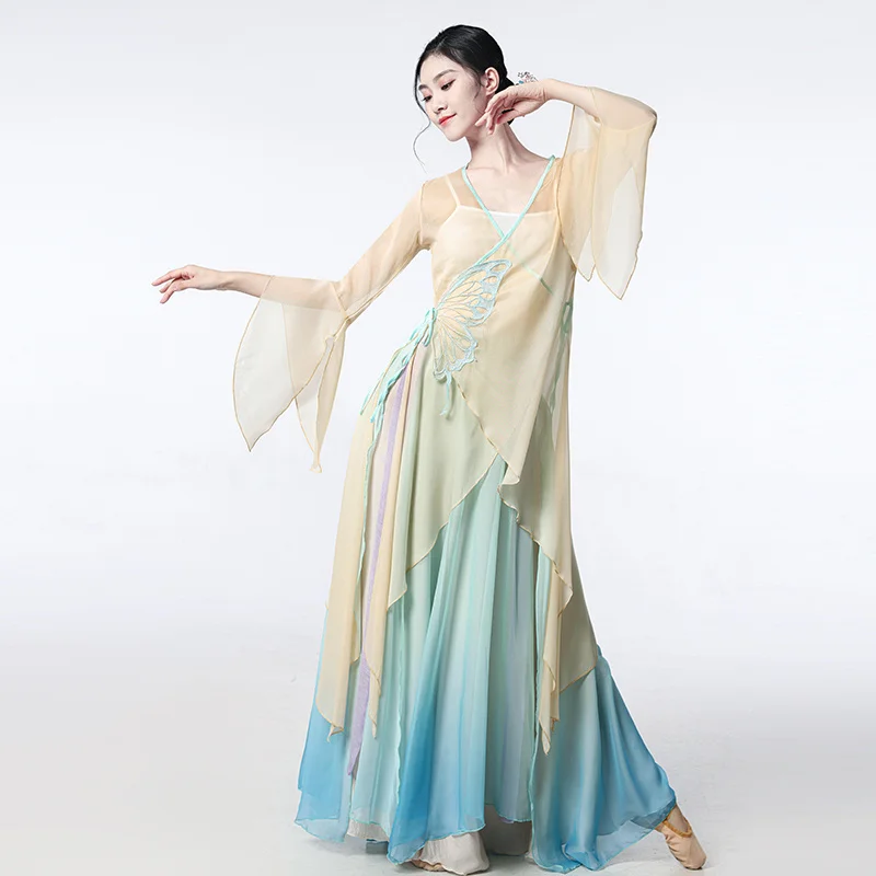 Klassisches Tanz kleid Körper Charme Schmetterling allmähliche Änderung Chiffon Gaze Kleid Frauen elegante Grund ausbildung Kung Fu Anzug Tanz in