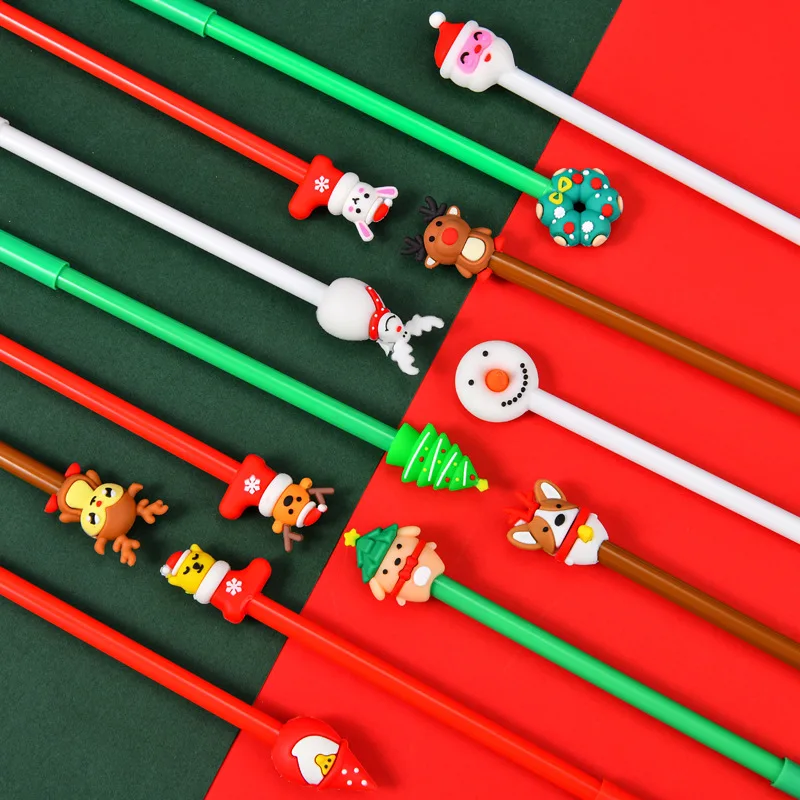 12Pcs/Lot Cute Cartoon Christmas Gel Pens 0.5mm Black Ink Kawaii Gingerbread Snow Man Socks Kids School Office Stationery Gifts