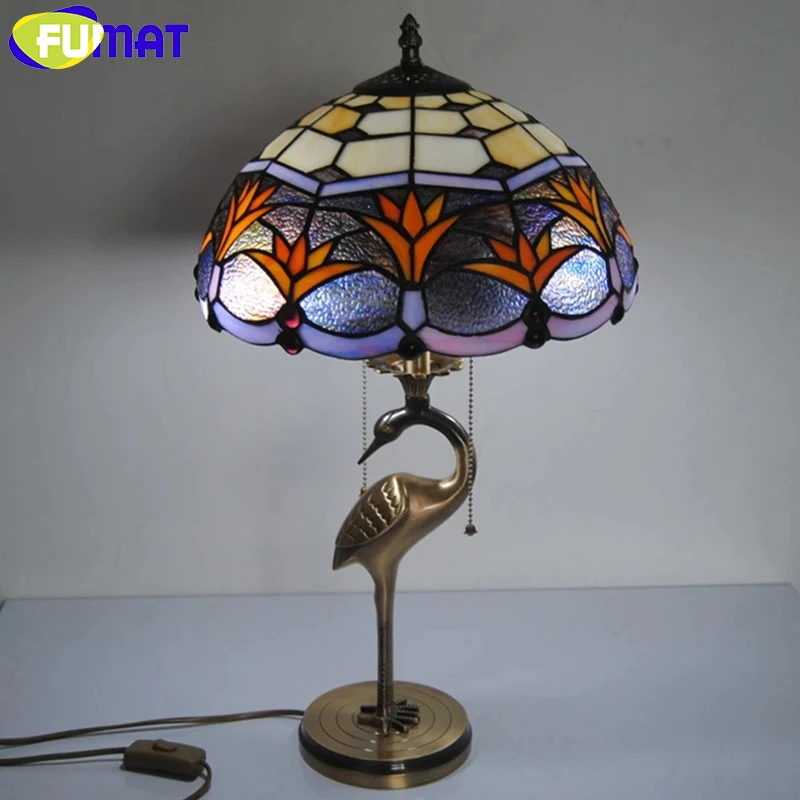 

FUMAT 12" Bird Stand Table Lamps Tiffany Stained Glass Table Light For Bed Room Living Room Home Decor Copper Table Lights