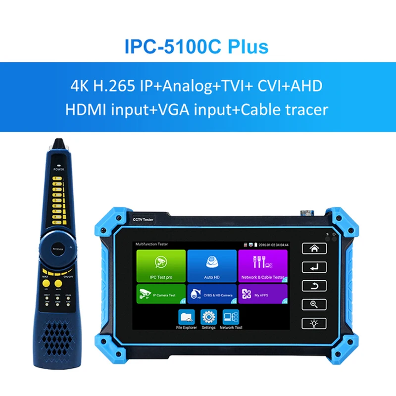 

CCTV tester monitor IPC5000 IPC5200C Icamera tester poe 8MP AHD TVI CVI SDI cable tracer RJ45 cable TDR test Rapid ONVIF tool