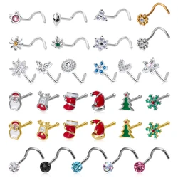 Anillos de nariz de acero inoxidable para mujer, tachuelas en forma de L con forma de flor alienígena de gato, tornillo de nariz, Piercing de hueso, Pin, regalo de navidad, 1pc, 20g CZ