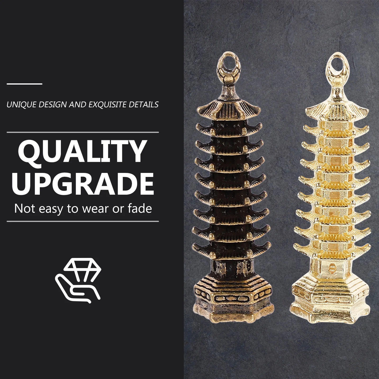 

2Pcs Copper Tower Keychain Charms Retro Pendant Durable Miniature Decoration Craft for Bag Purse Car Keys Accessories