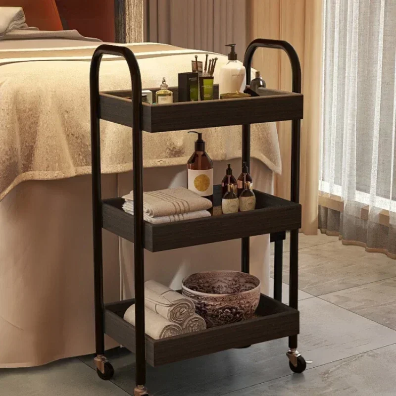 Salon Dedicated Trolley Rack Kitchen Living Room and Bedside Removable Solid Wood Snack Storage Shelf