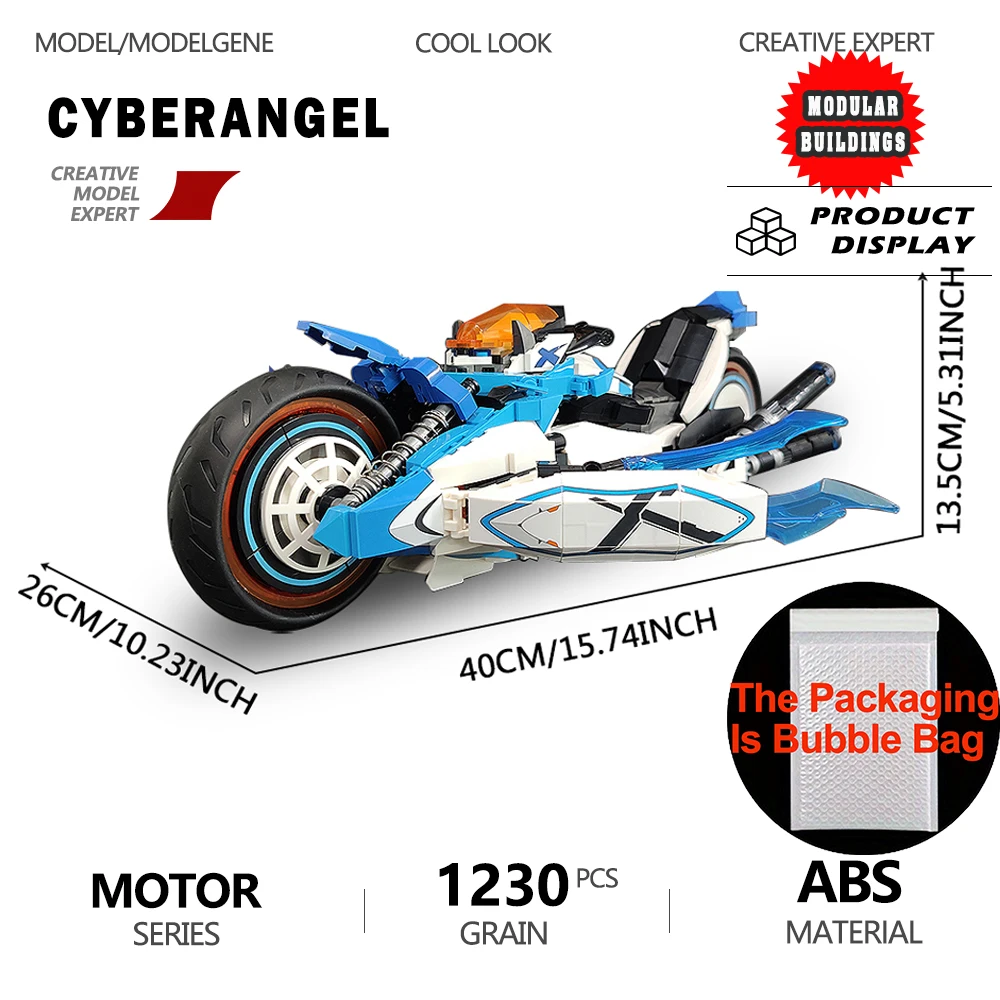 

Game Model CYBERANGEL Motorcycle Model Car Building Blocks Character Mount Assembly Sets Bricks Christmas Toys Gift For Adult